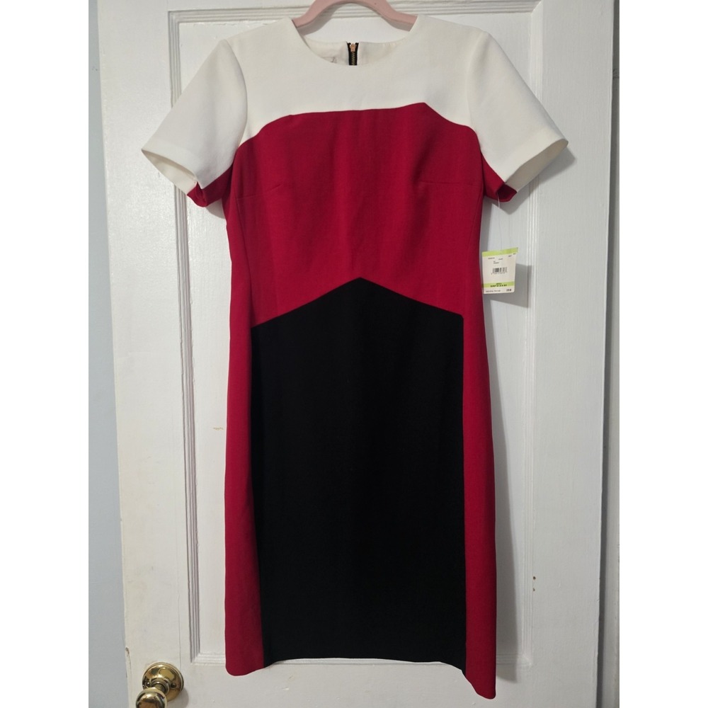 Anne Klein Sheath Dress Size 4 Short Sleeve Color Block Dress New With Flaws